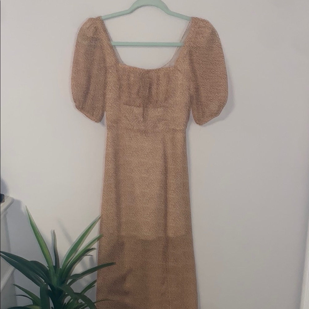 Tan Maxi Sundress with Puff Sleeves and Scoop Neck
